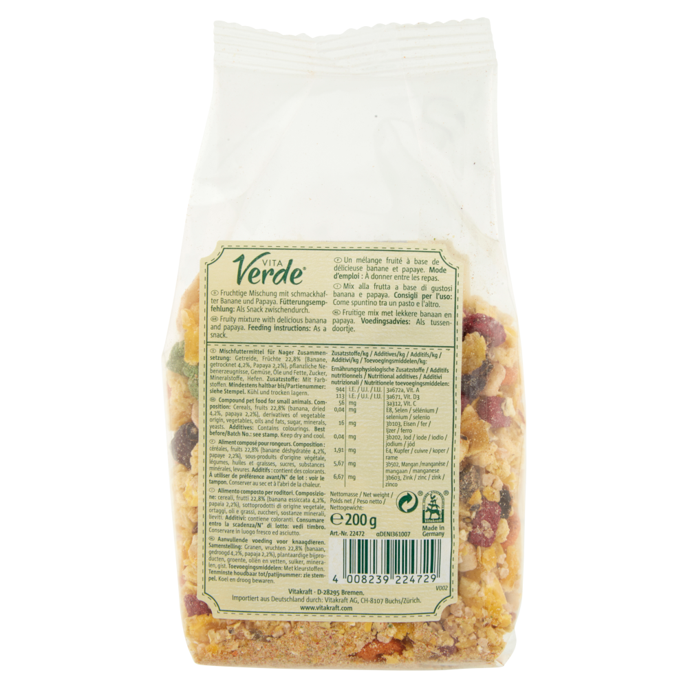 Vitakraft Vita Verde Fruit Mix + Banane & Papaya for rodents 200 g