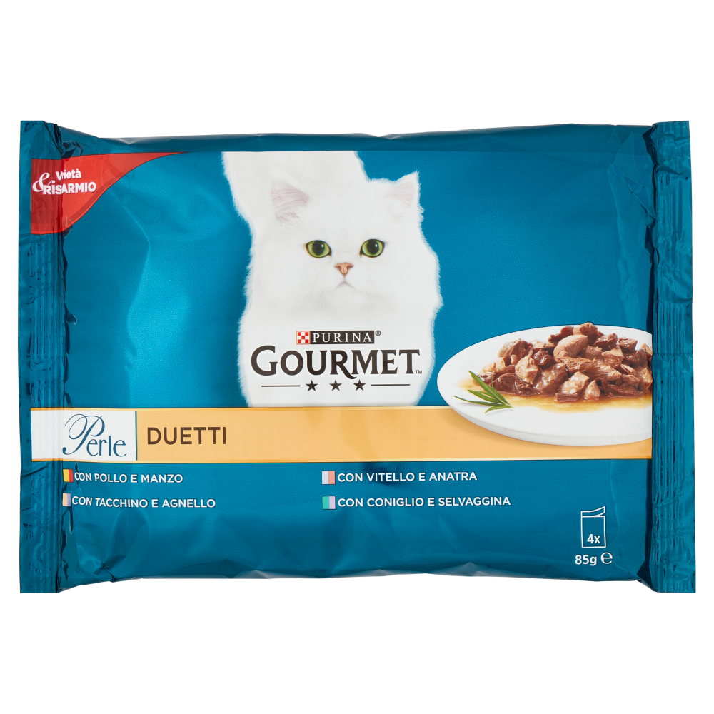 PURINA GOURMET Perle Duetti Pollo & Manzo/Tacch. & Agnello/Vitello & Anatra/Coniglio & Selvag. 4x85g