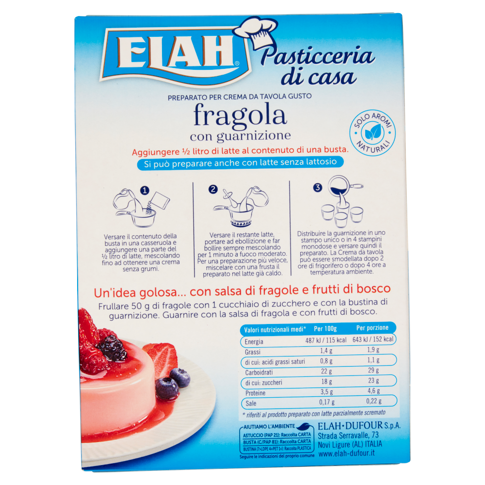 Elah Preparato per Crema da Tavola Gusto fragola con guarnizione 95 g