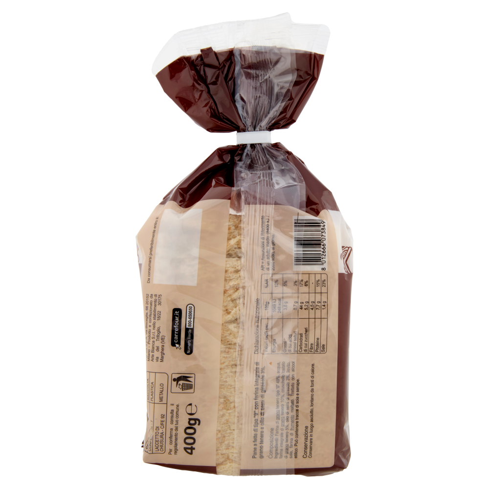 Carrefour Classic Pane Senza Crosta con Farina Integrale 400 g