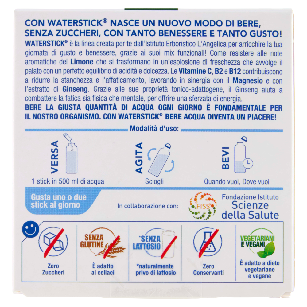 L'Angelica Waterstick Power Active con Magnesio e Ginseng Gusto Limone 12 x 2 g