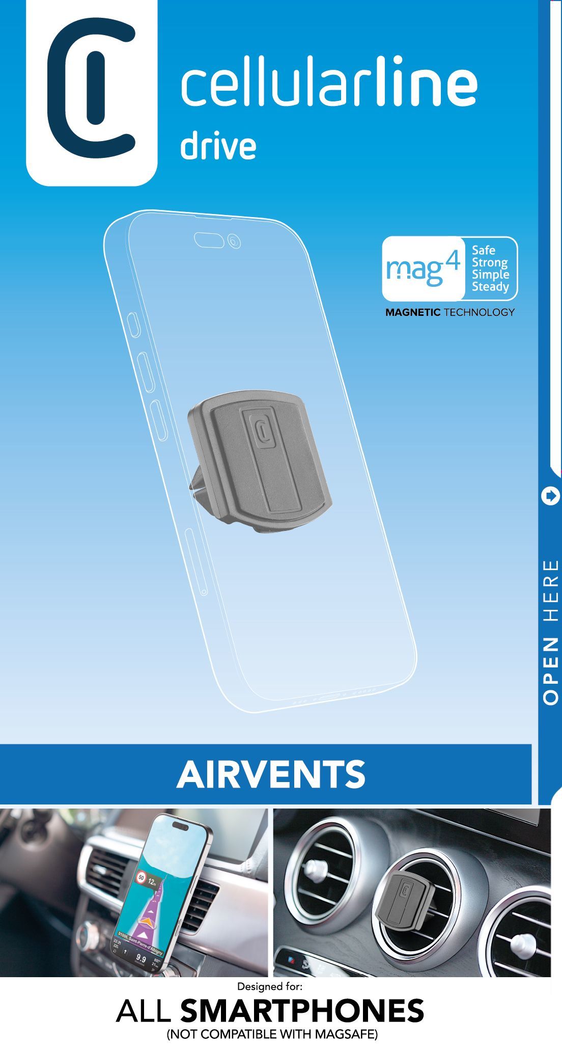 Cellularline Touch - Universal Supporto smartphone da auto magnetico per bocchette di aerazione