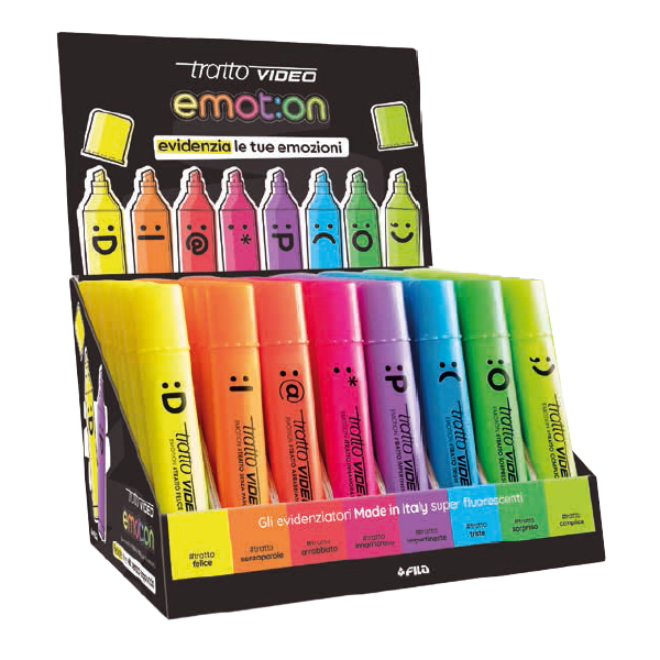 Tratto Video Emot:on evidenziatore 80 pz Punta smussata Ciano, Verde, Verde chiaro, Arancione, Rosa, Viola, Rosso, Giallo