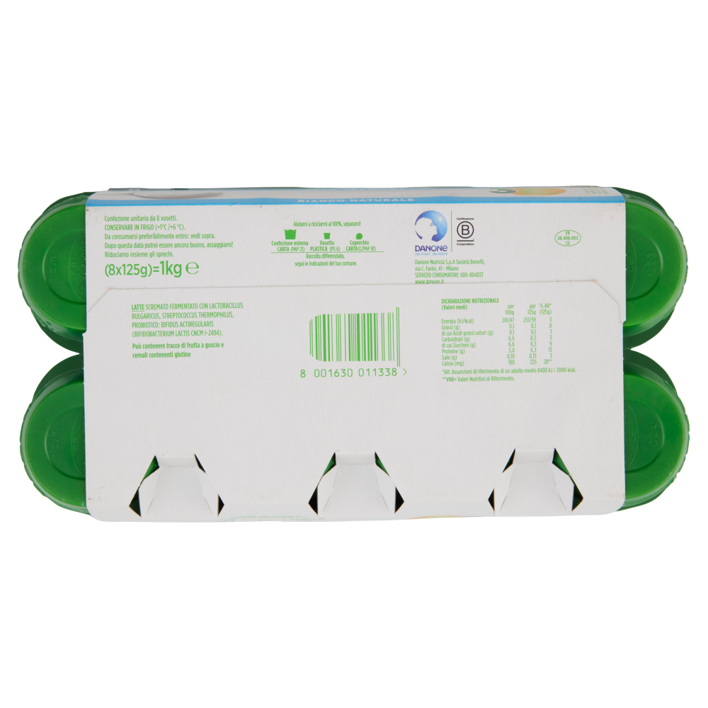 ACTIVIA Yogurt con Probiotico Bifidus, 0% Grassi, Bianco Naturale, 8x125g