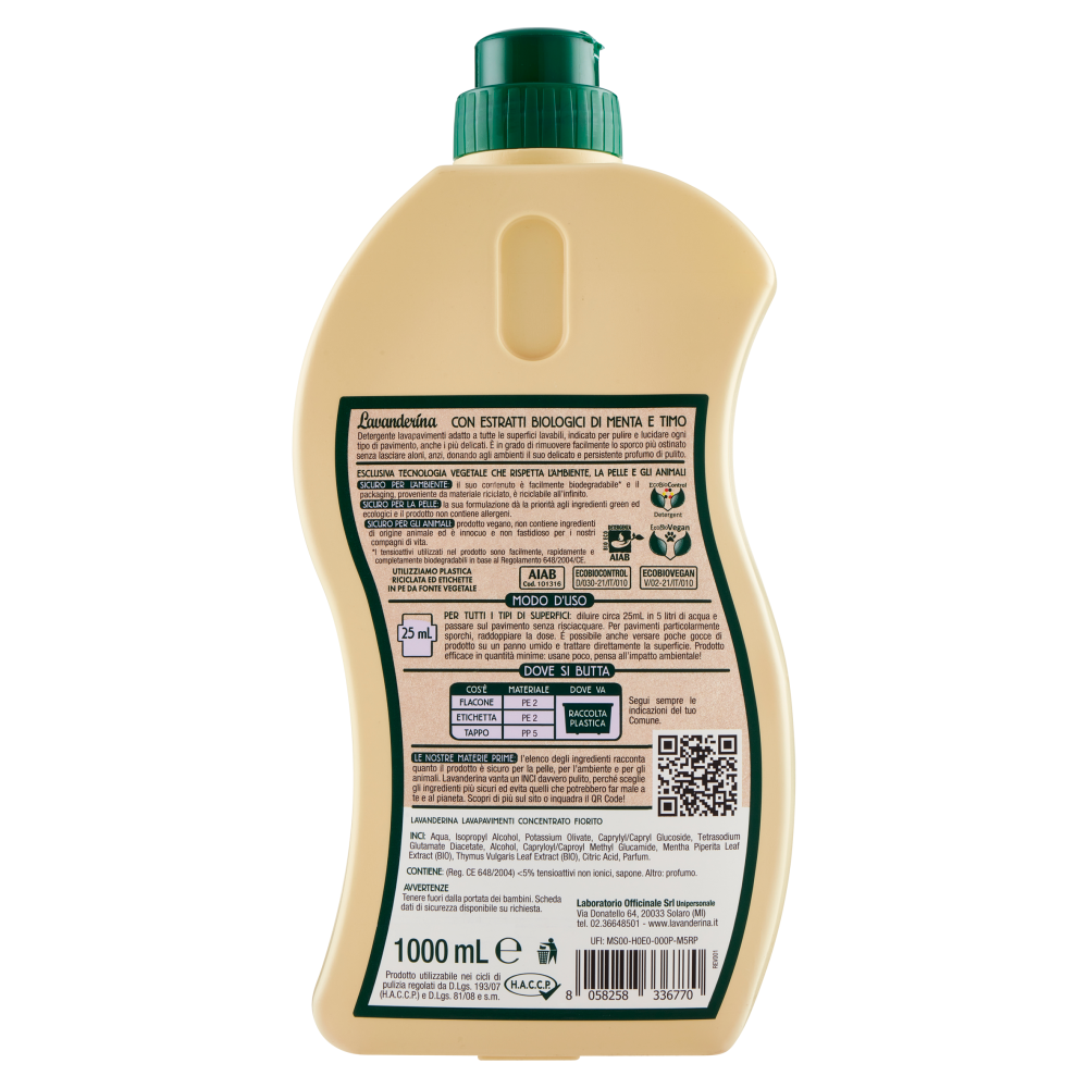 Lavanderina Lavapavimenti Concentrato Fiorito Ecobio 1000 mL