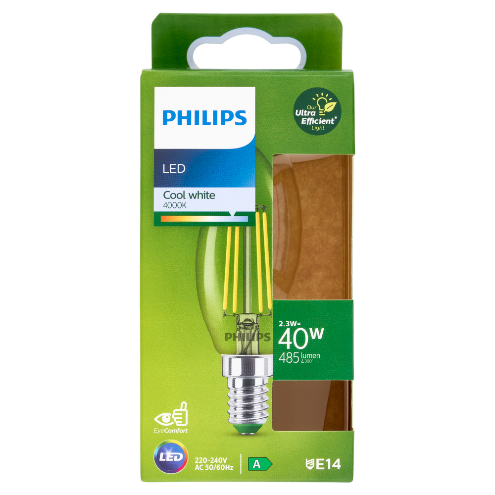 Philips Led Ultra Efficient candela filamento 40W E14 4000K