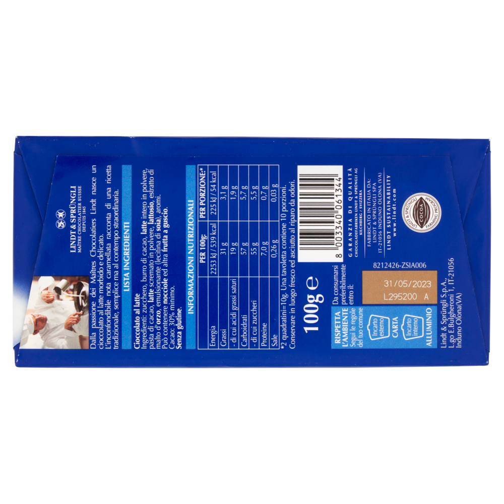 Lindt Gamme Bleue Tavoletta Cioccolato al latte 100  g