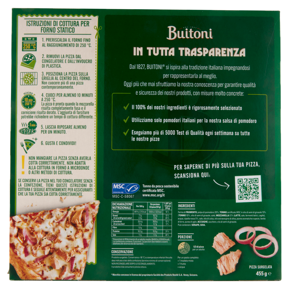 BUITONI Bella Napoli Tonno Pizza Surgelata 1 pizza 455 g