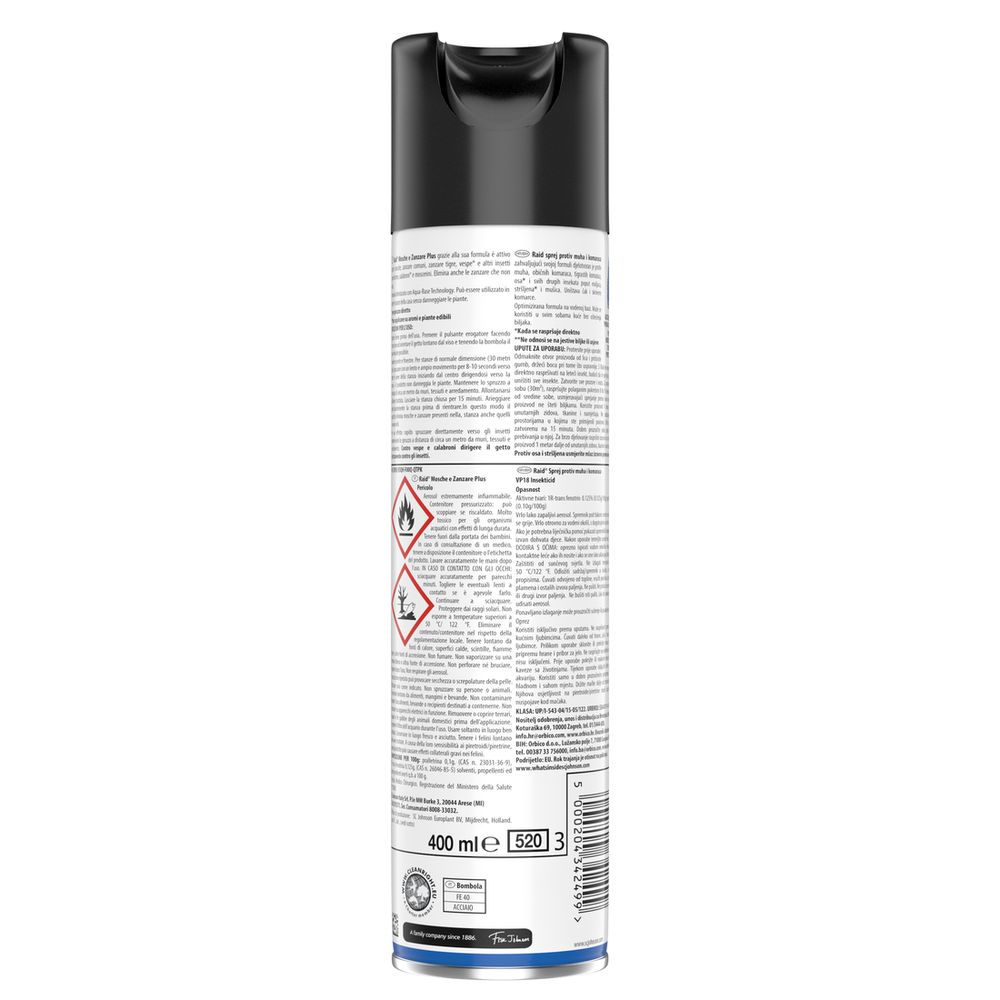 Raid Mosche e Zanzare Spray Aqua-Base, Azione Rapida contro Mosche e Zanzare, 400 ml