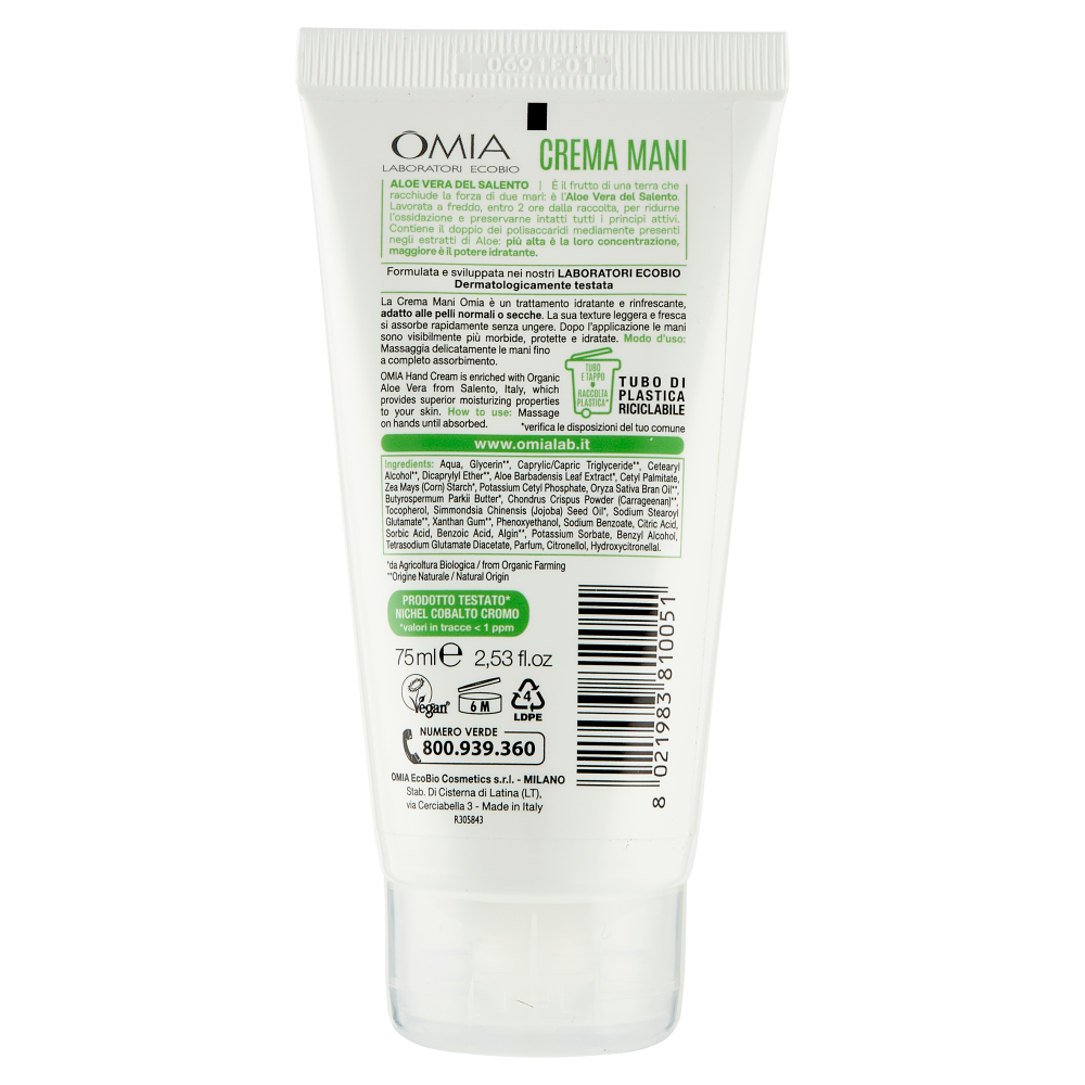Omia Laboratori Ecobio Crema Mani Idratante aloe vera 75 ml