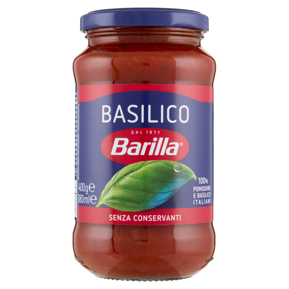 Barilla Sugo Basilico 100% Pomodoro e Basilico Italiani Condimento per Pasta 400g