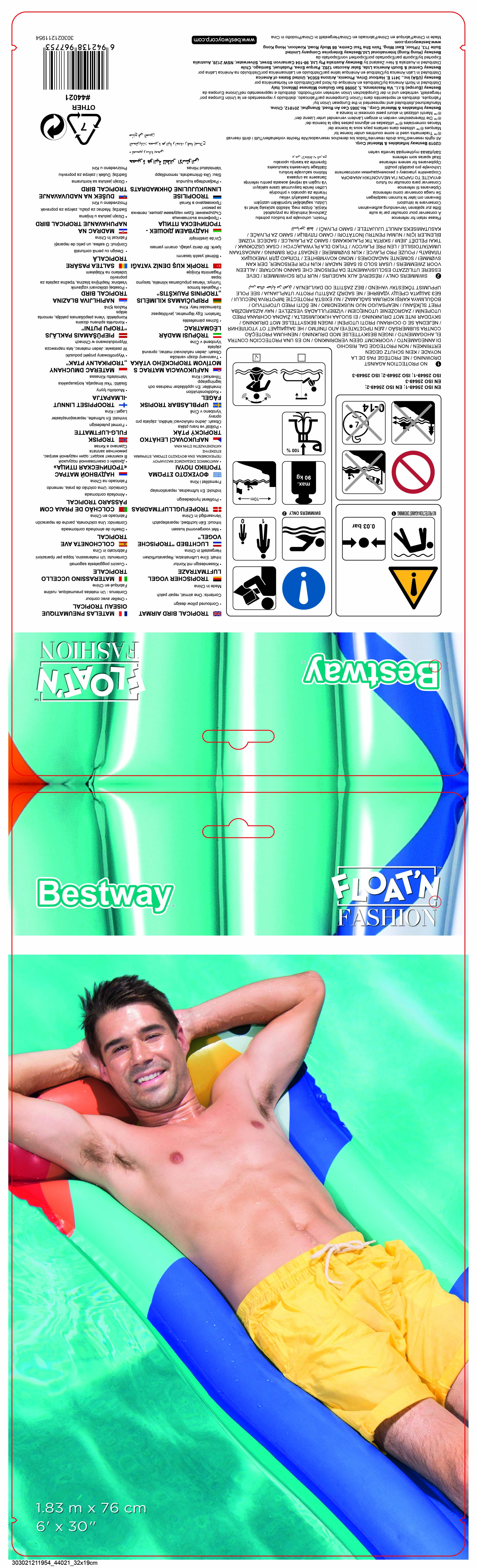 Bestway 44021 galleggiante da piscina e da spiaggia Multicolore Vinile Materassino galleggiante