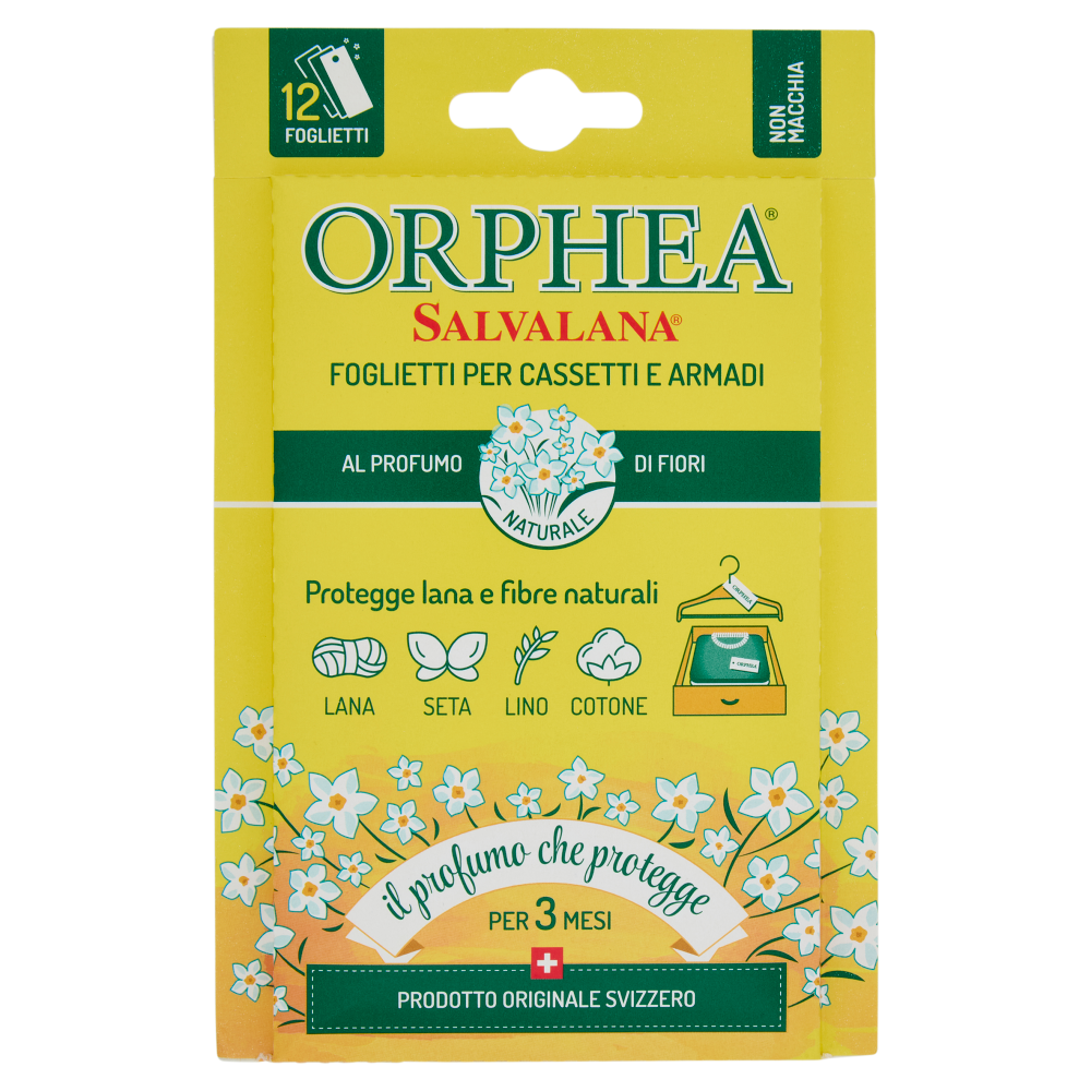 Orphea Salvalana Foglietti per Cassetti e Armadi al Profumo Naturale di Fiori 12 x 0,65 g