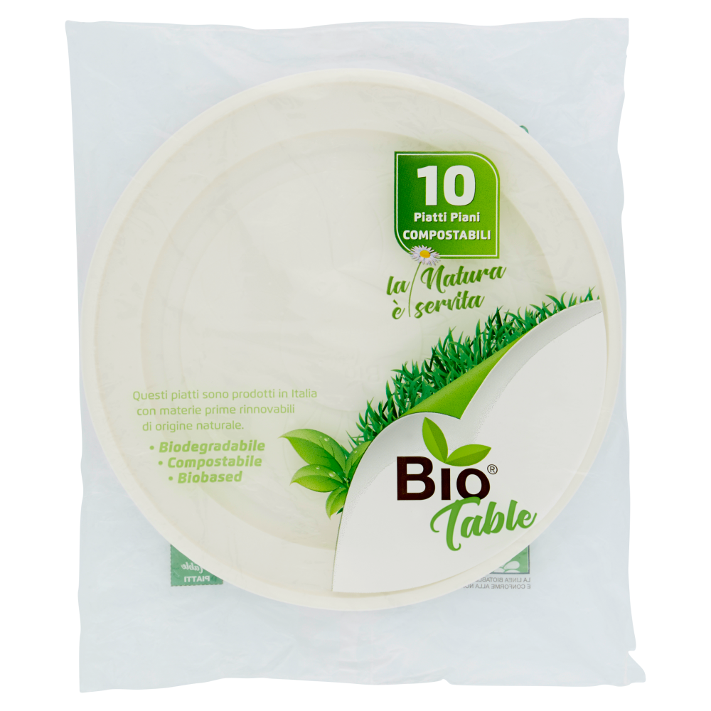 Bio Table Piatti Piani Compostabili 10 pz