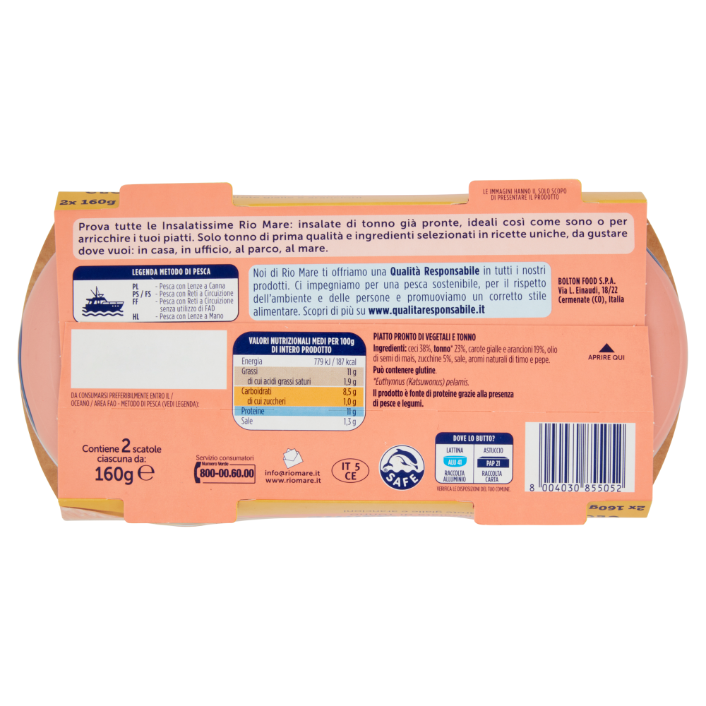 Rio mare Insalatissime Insalata di Tonno Ceci con zucchine, carote gialle e arancioni 2 x 160 g