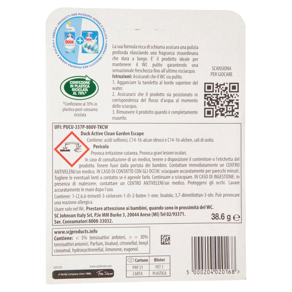 Duck Active Clean - Tavoletta Igienizzante WC, Fragranza Rosa e Fiori di Loto, 38,6 g