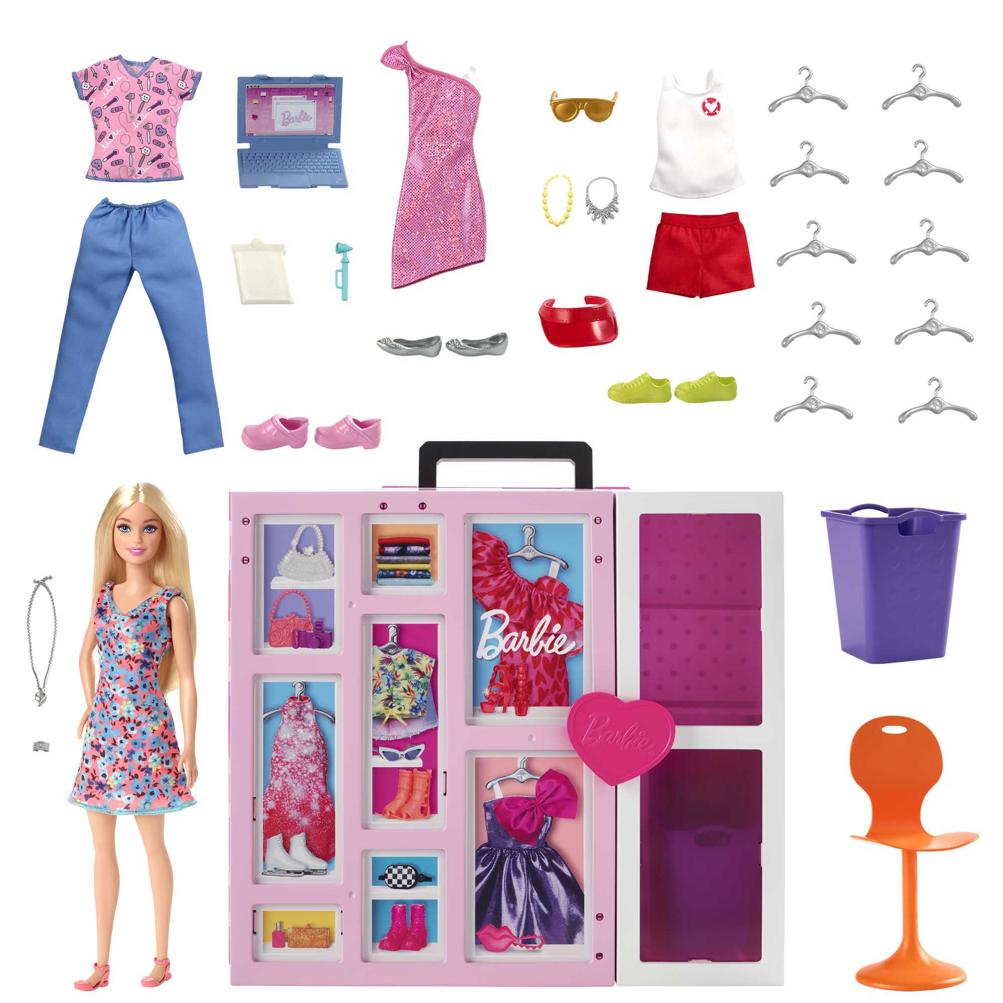 Barbie Fashionistas Armadio dei Sogni Playset con bambola bionda, largo più  di 60 cm, 15+ aree per riporre gli accessori, specchio, scivolo per