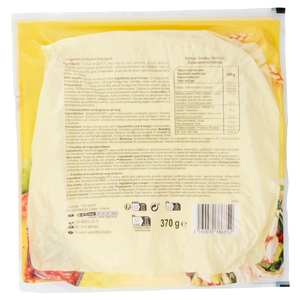 Carrefour Sensation 6 Wraps Frumento 370 g