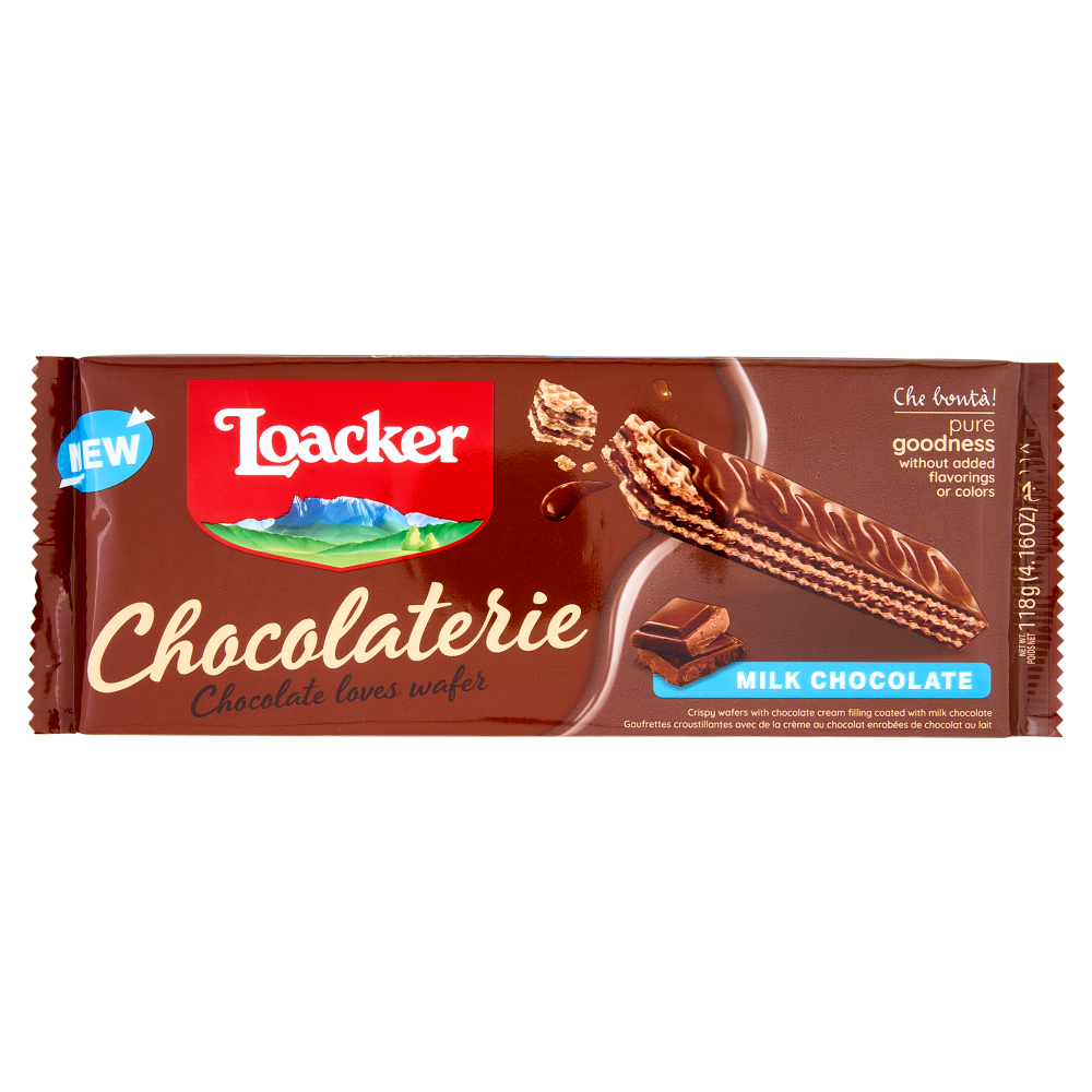 Loacker Chocolaterie Milk Chocolate Wafer ricoperti e con crema al Cioccolato al Latte Wafers 118g