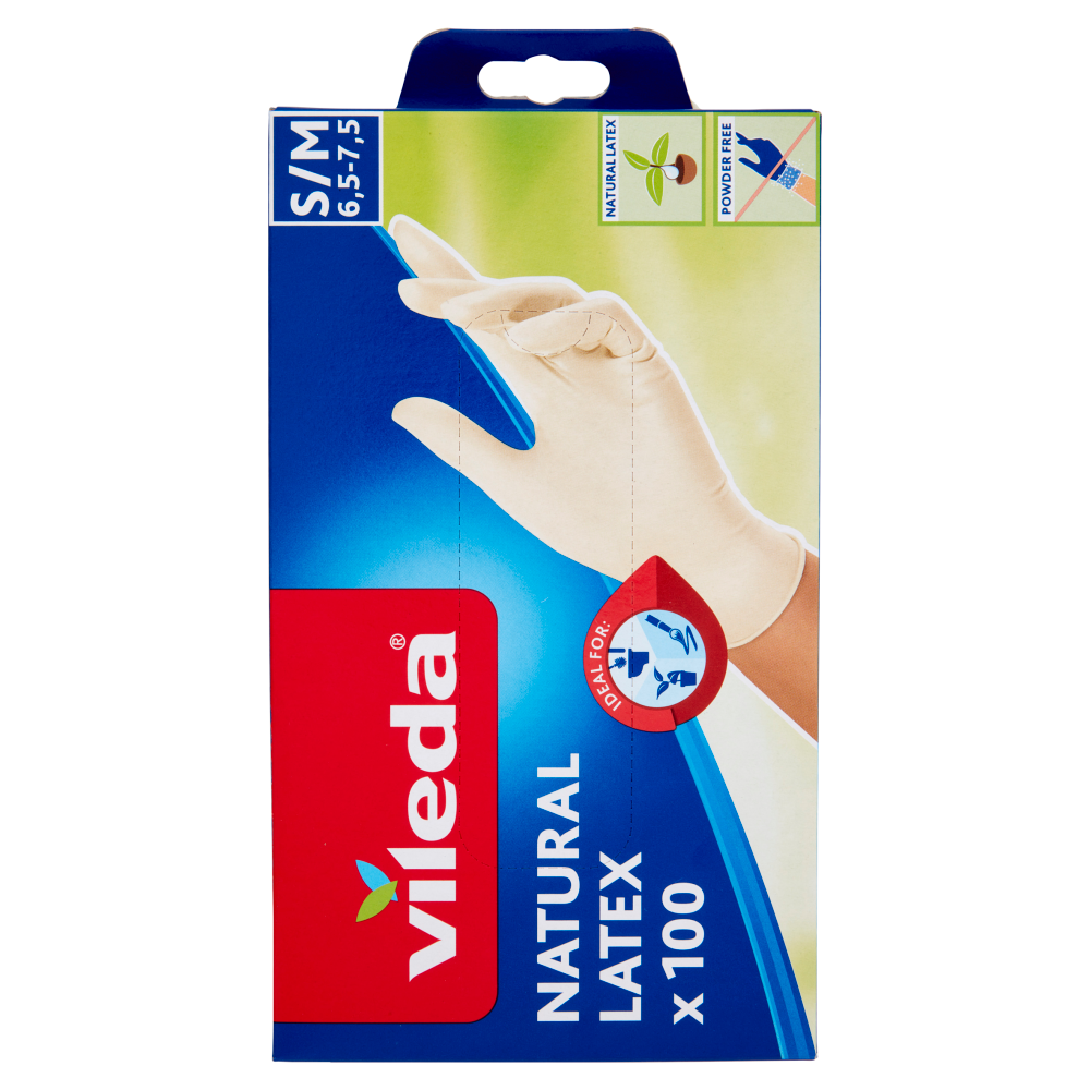 Vileda Natural Latex Guanti S/M 6,5-7,5 100 pz