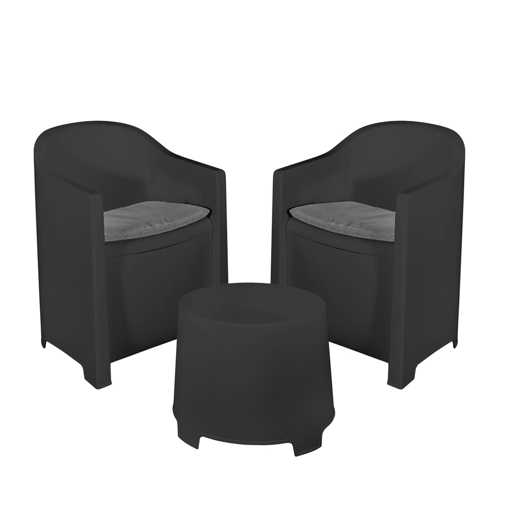 Set Salotto Giardino Ipae-Progarden Tree 3 Pezzi - 2 Poltrone + Tavolino, Polipropilene Antracite, Con Cuscini - Foto 7