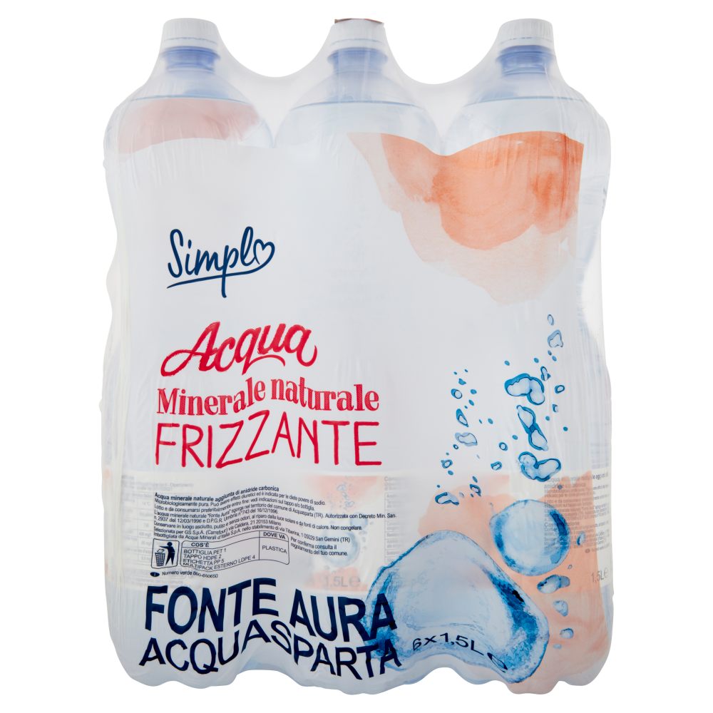 Simpl Acqua Minerale naturale Frizzante 6 x 1,5 L