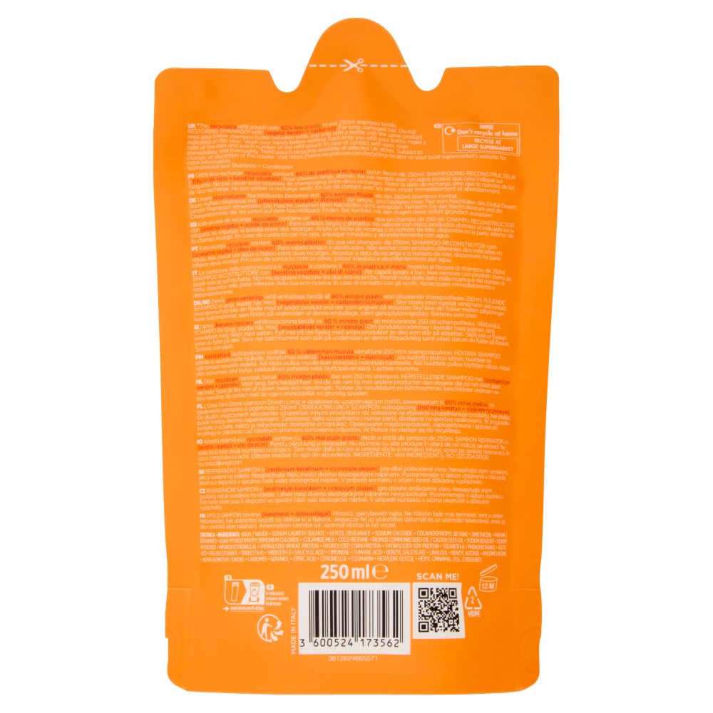L'Oréal Paris Dream Lengths Eco-Ricarica Shampoo per Capelli Lunghi e Lisci 250 ml