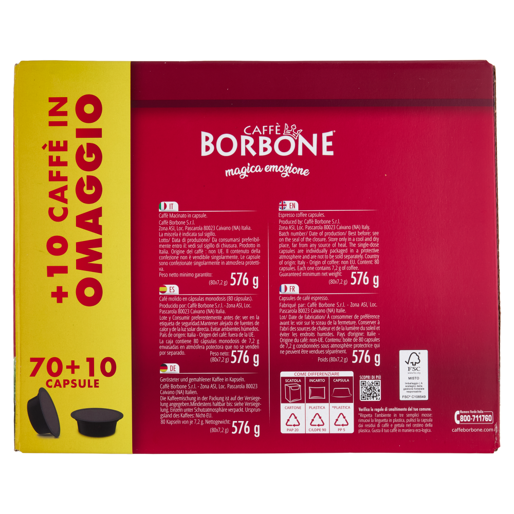 Caffè Borbone Miscela Nobile Capsule Compatibili Lavazza* A Modo Mio* 80 x 7,2 g