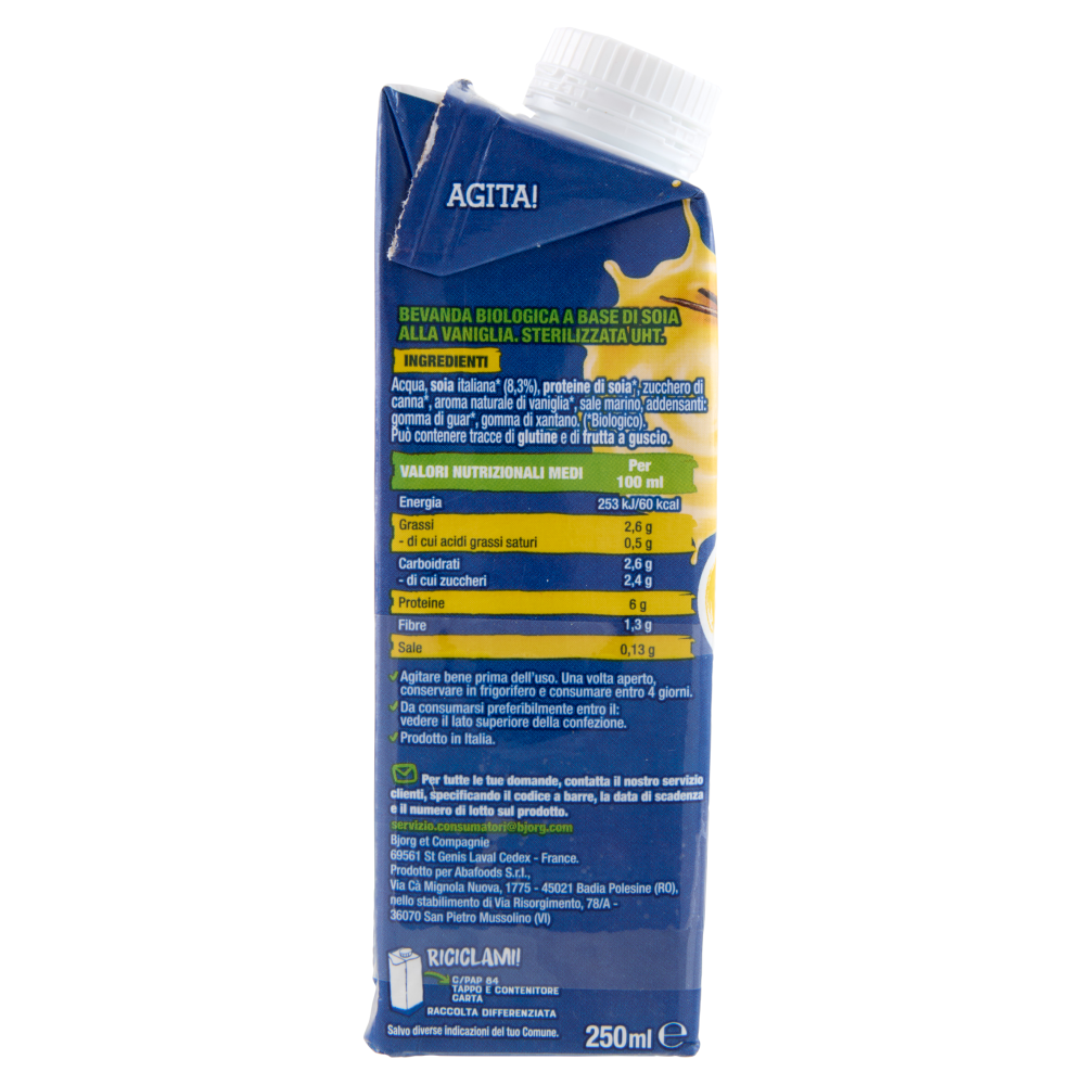 BJORG Soia Vaniglia Plant Protein 15g Proteine Bevanda Vegetale Biologica,Prodotto in Italia 3x250ml