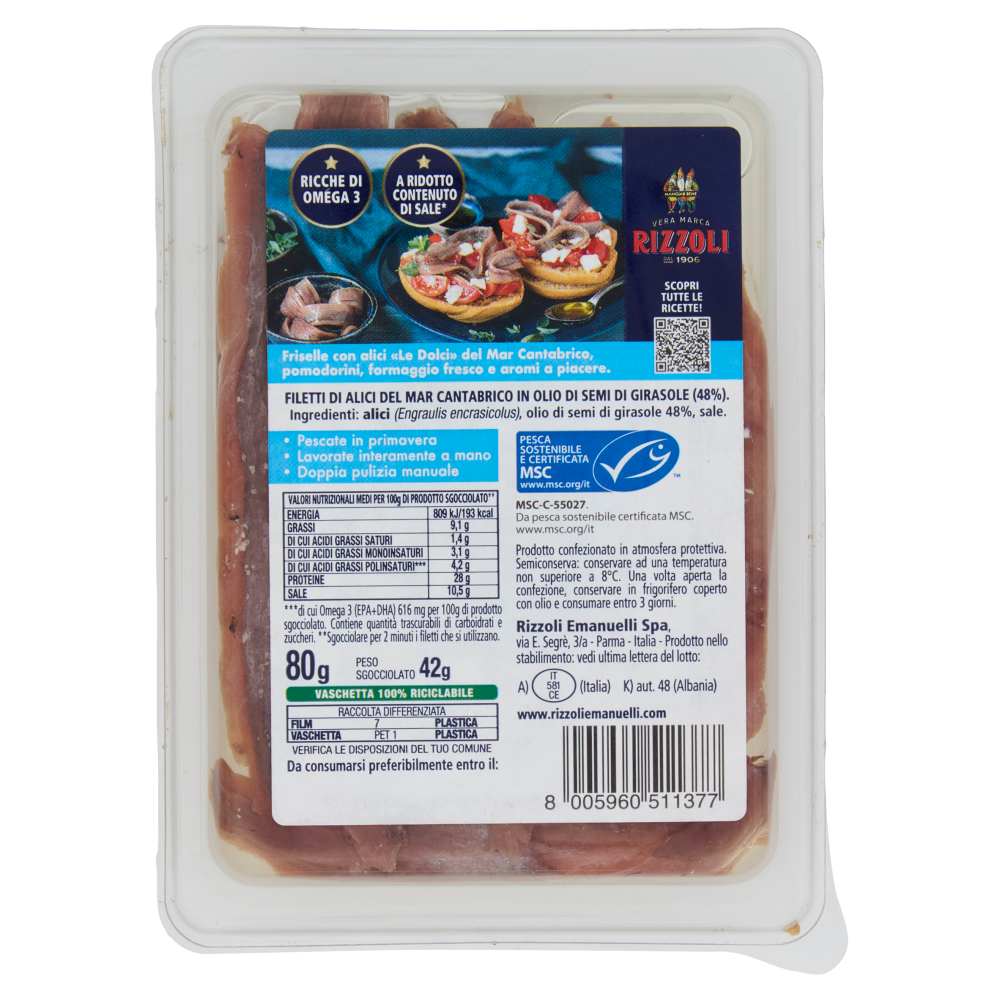 Rizzoli le Dolci del Mar Cantabrico Filetti di Alici in Olio 80 g