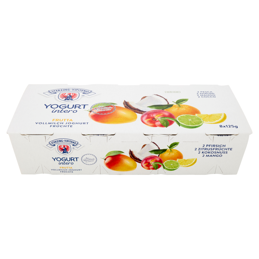 Sterzing Vipiteno Yogurt intero Frutta 2 Mango, 2 Cocco, 2 Agrumi, 2 Pesca 8 x 125 g