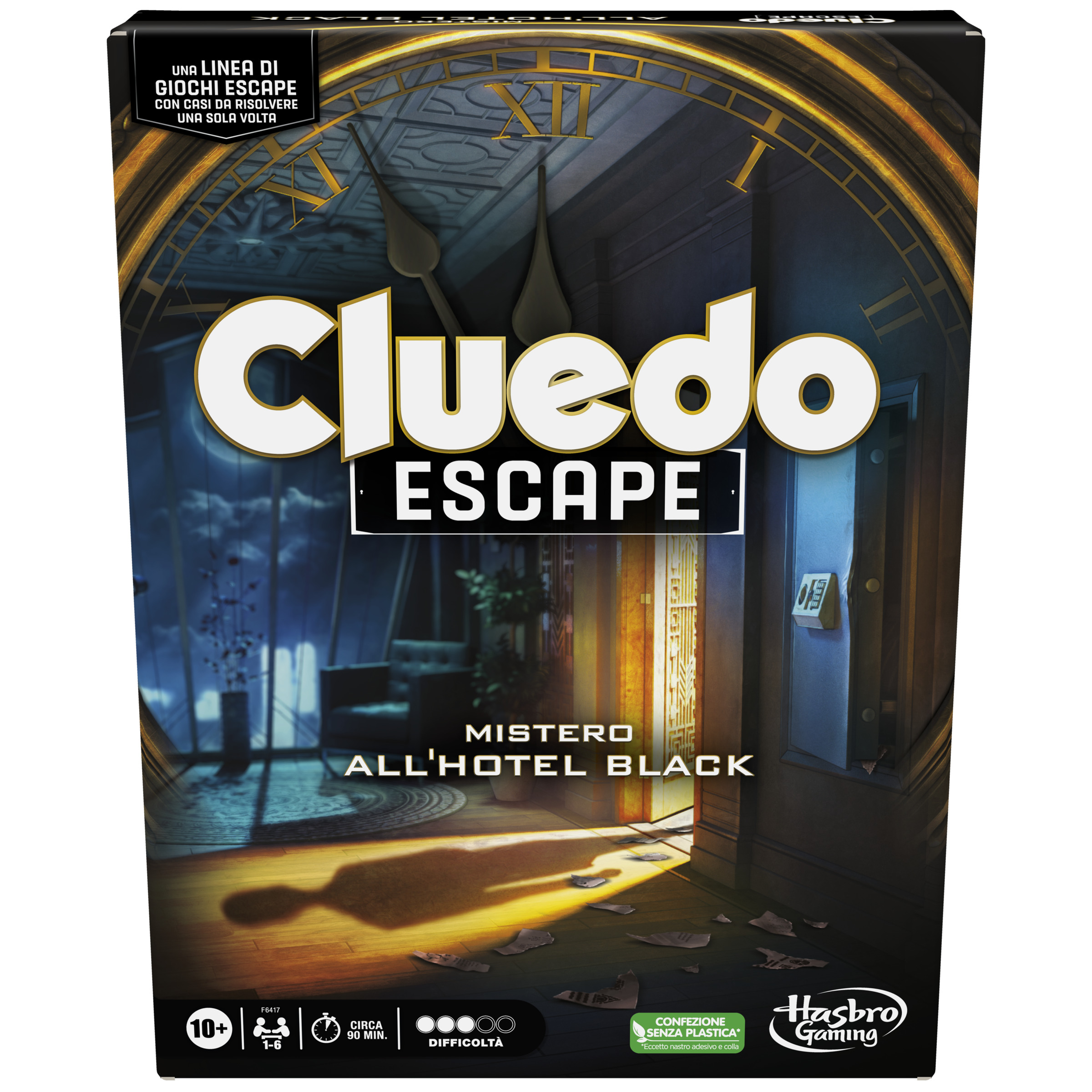 Cluedo Escape - Mistero all'Hotel Black, gioco da tavolo, giochi in versione escape room da risolvere 1 volta sola, giochi di mistero, dai 10 anni in su