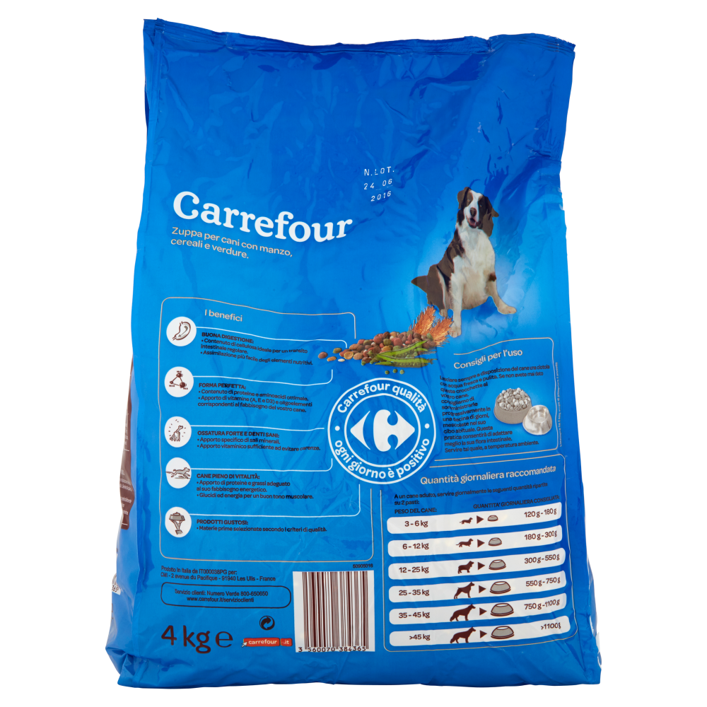 Carrefour Adult Zuppa Con manzo, cereali e verdure per cani 4 kg