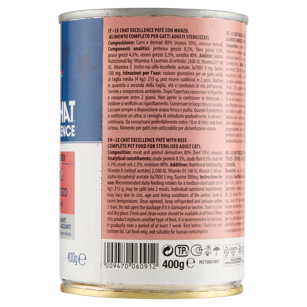 LeChat Excellence Sterilised Pat&eacute; con Manzo 400 g
