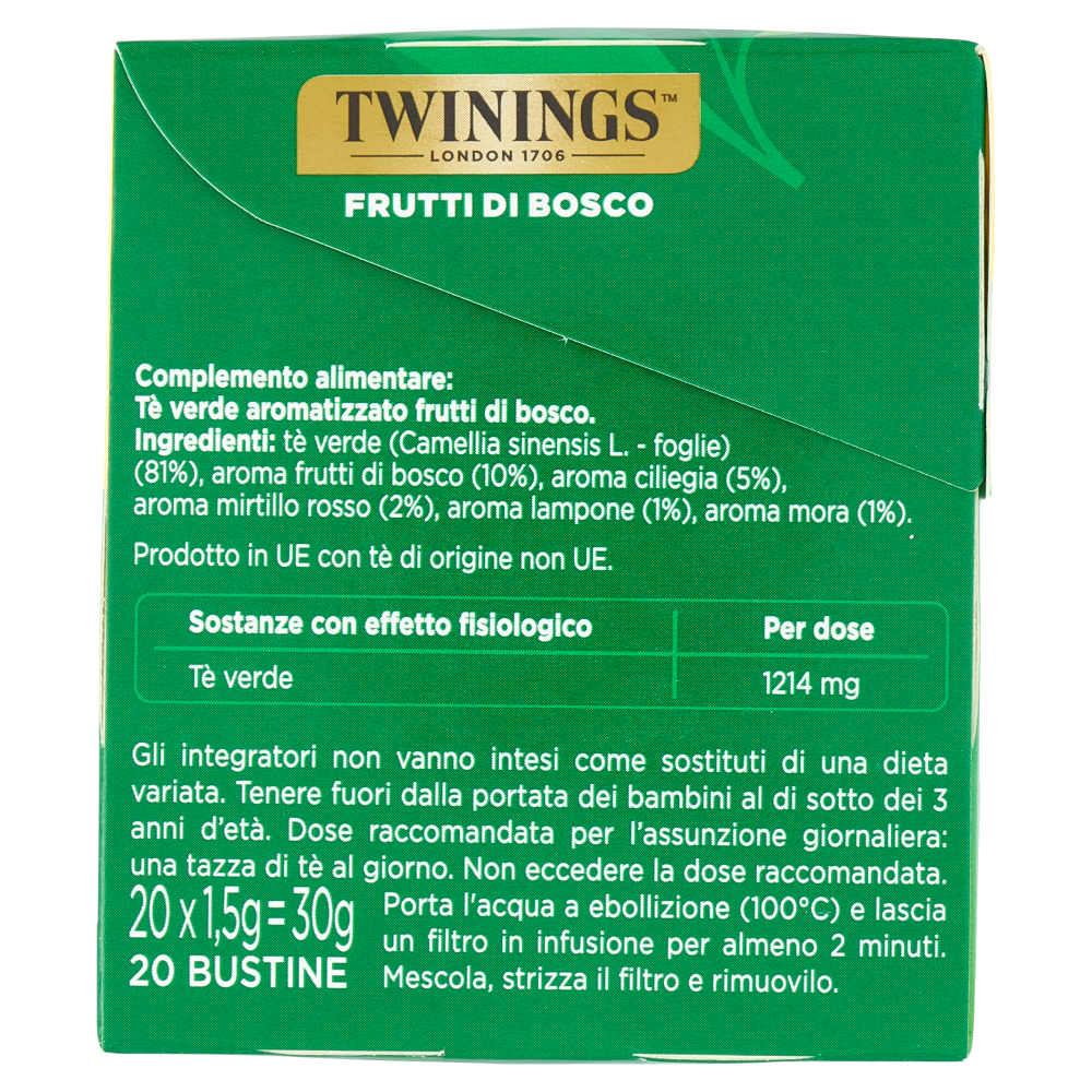 Twinings Frutti di Bosco Tè Verde aromatizzato Antiossidante e Drenante 20 filtri The 30 g
