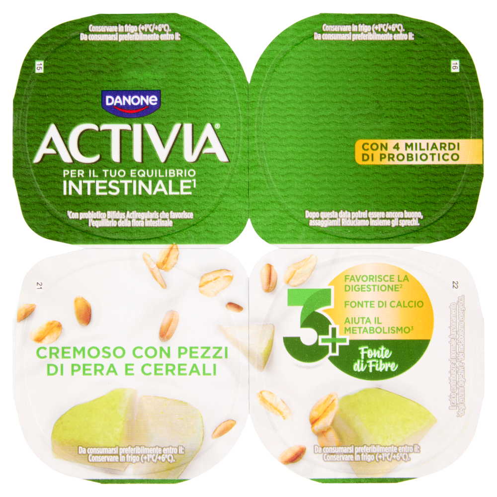 ACTIVIA Fibre Yogurt con Probiotico Bifidus, gusto Pere e Cereali, 4x125g