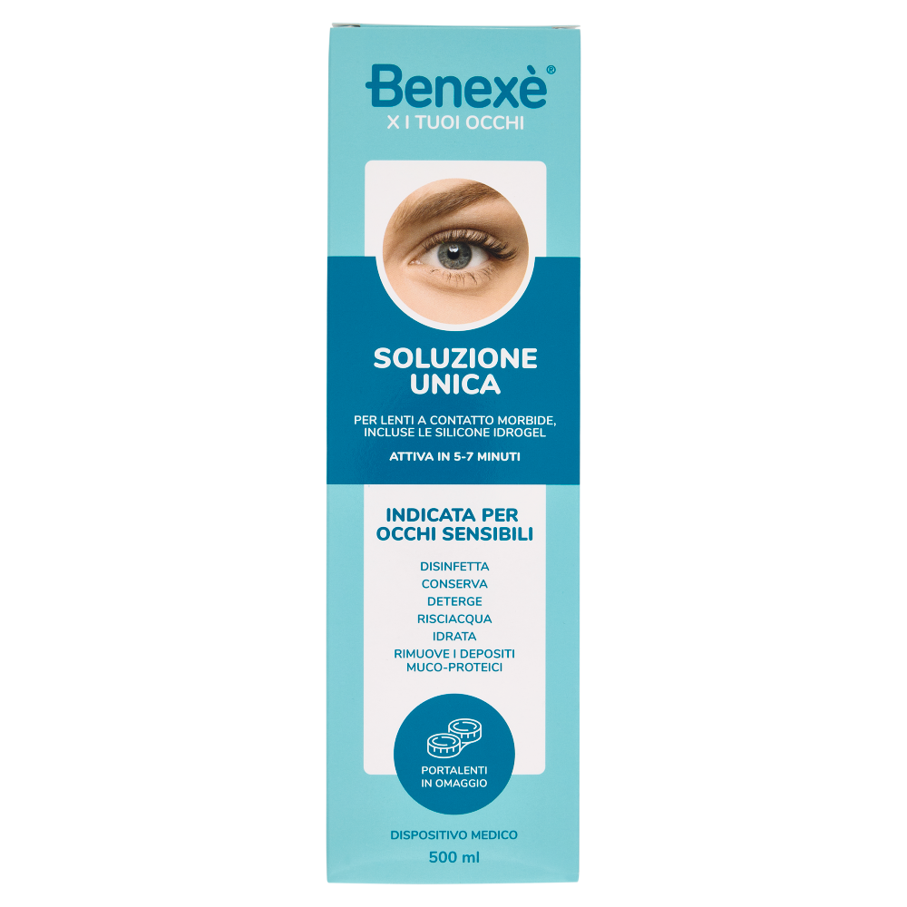 Benexè X i Tuoi Occhi Soluzione Unica per Lenti a Contatto Morbide 500 ml + Porta Lenti
