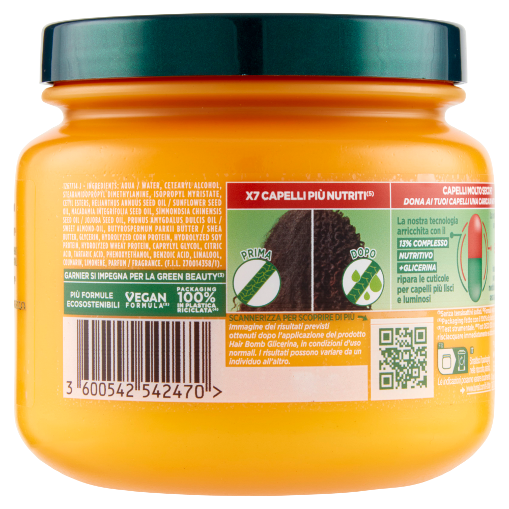 Garnier Fructis Hair Bomb Glicerina Maschera per capelli secchi, 320 ml