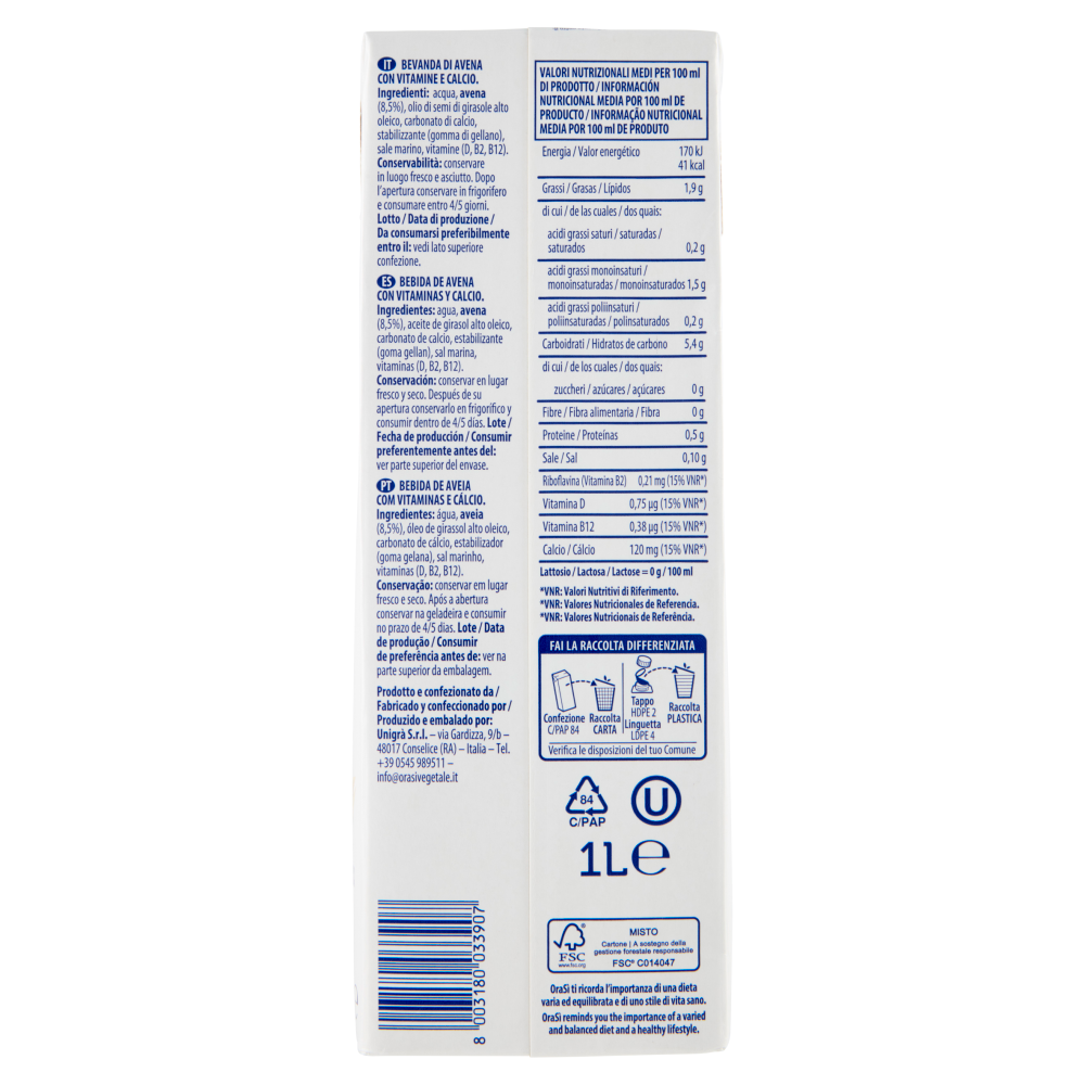 OraSì Avena Zero Zuccheri 1 L