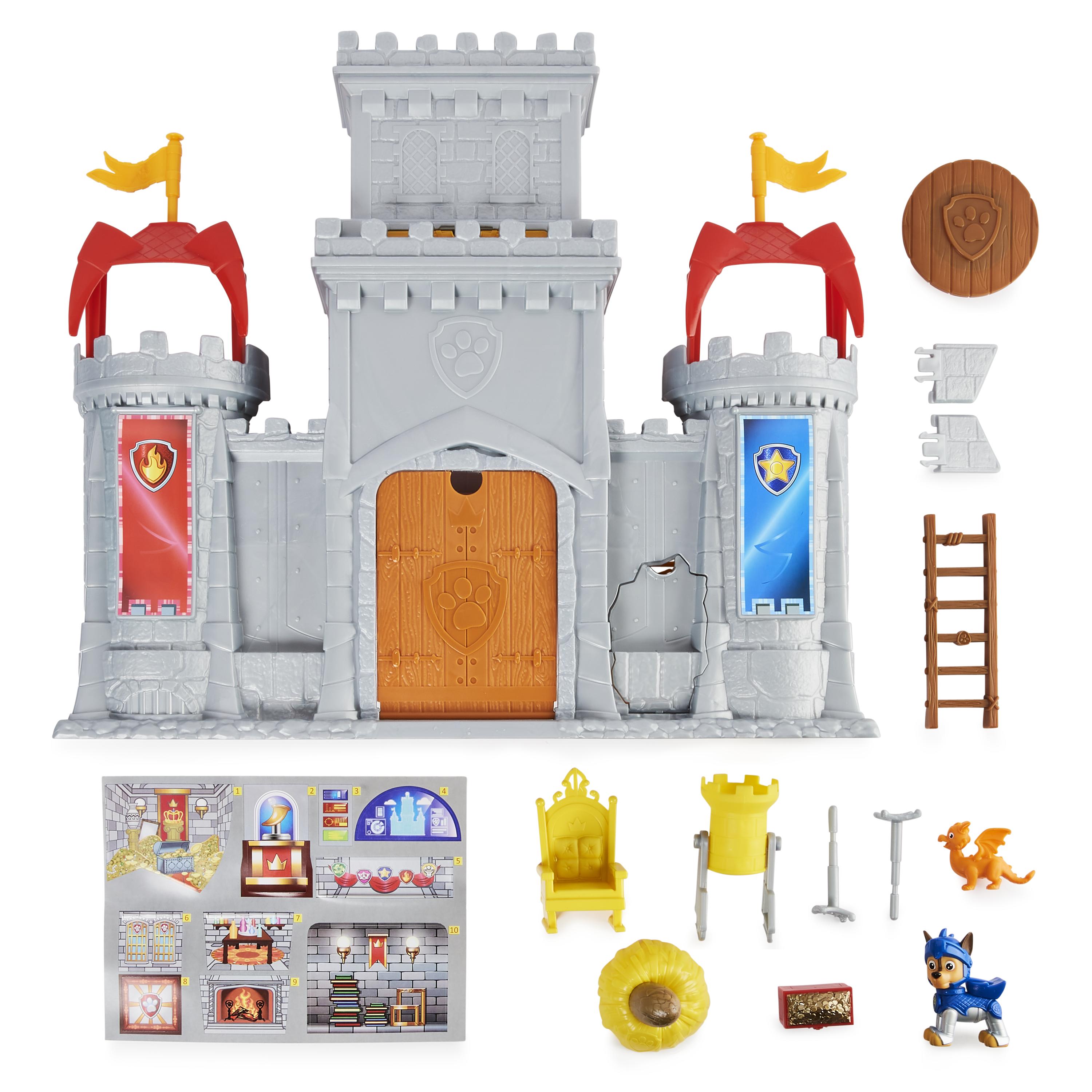 PAW Patrol , set di gioco trasformabile da 11 pezzi Castle HQ Rescue Knights con action figure di Chase e del mini drago Draco, giocattoli per bambini dai 3 anni in su