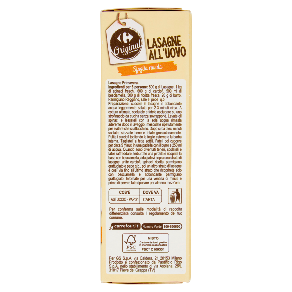 Carrefour Original Lasagne all'Uovo 500 g