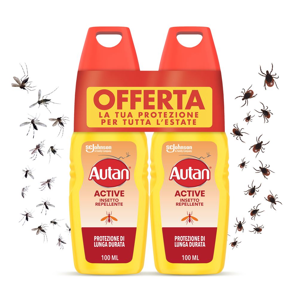 Autan Active Vapo Spray Antizanzare, Repellente Zanzare con Azione Protettiva Duratura, 8 ore di protezione, 2 Confezioni da 100ml