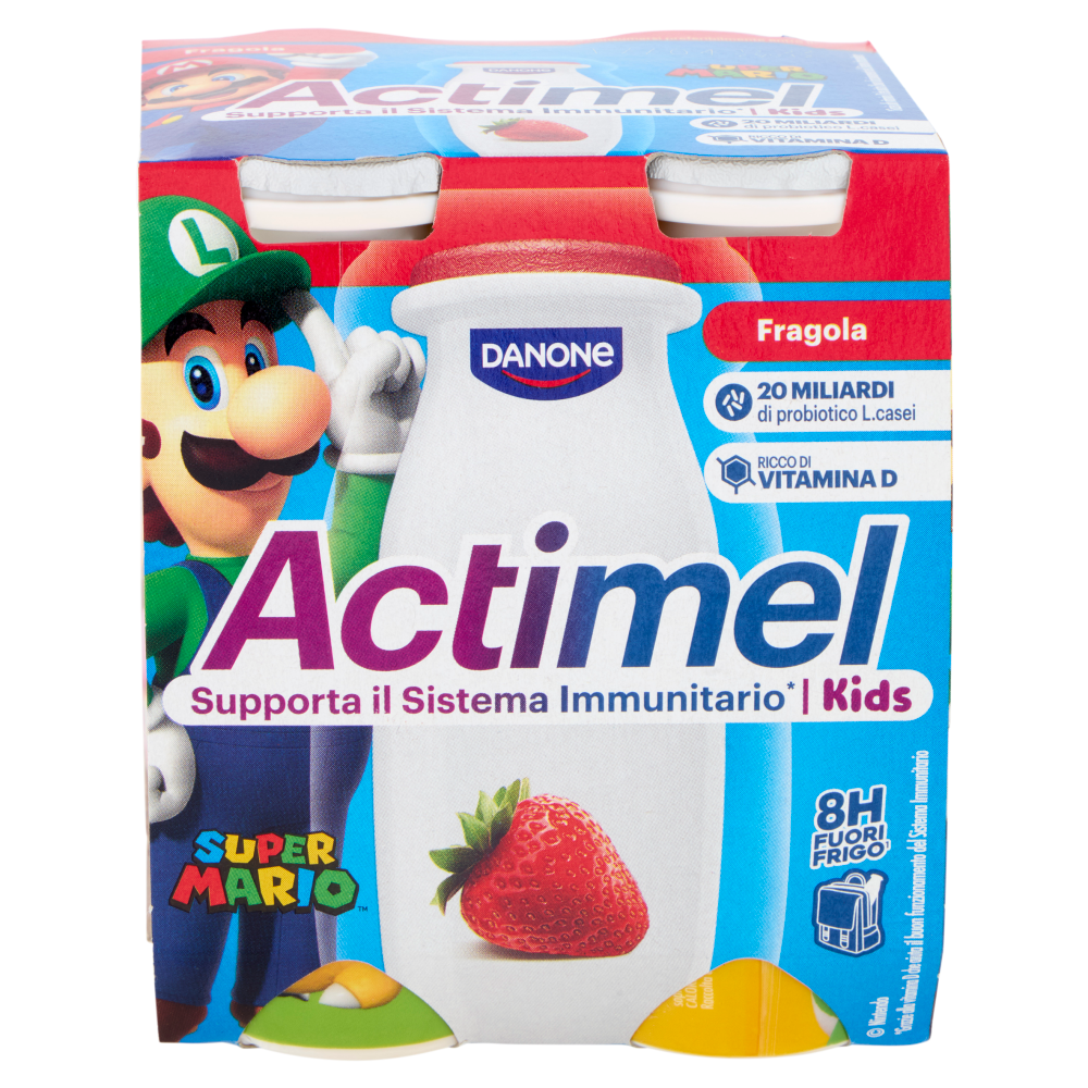 ACTIMEL SuperMario, Yogurt da Bere con Vit B6 e D per il Sistema Immunitario, gusto fragola, 4X100G