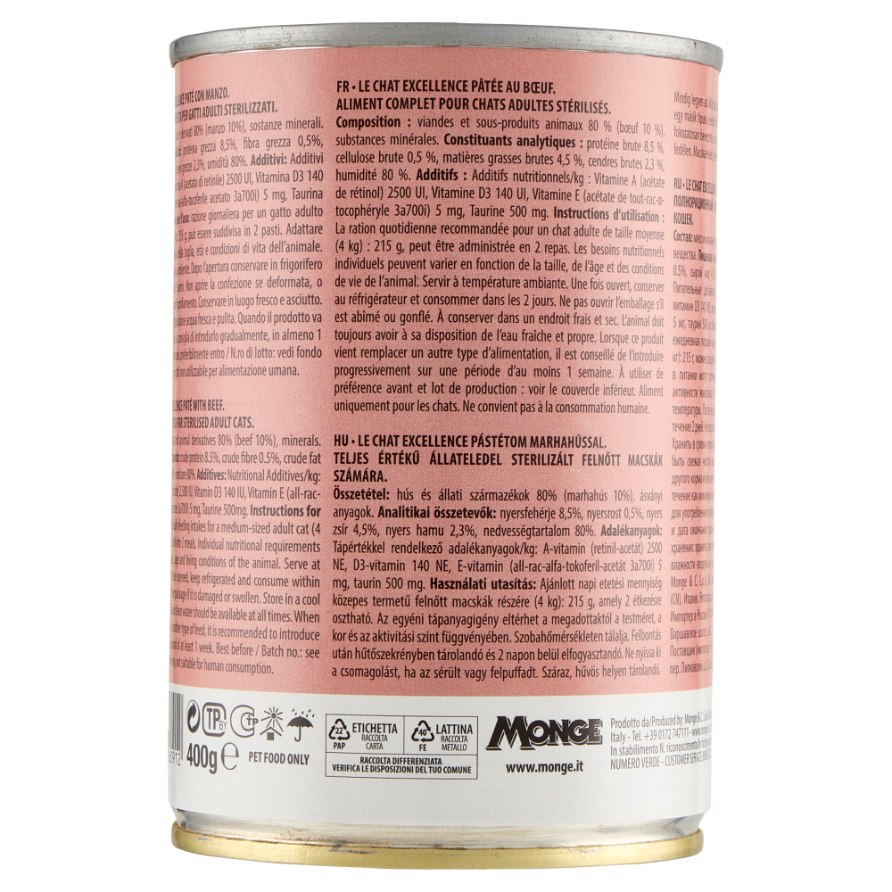 LeChat Excellence Sterilised Pat&eacute; con Manzo 400 g