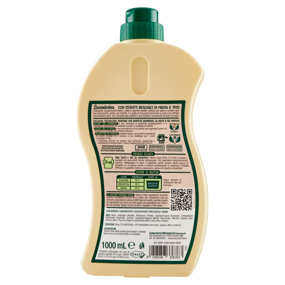 Lavanderina Lavapavimenti Concentrato Freschezza Verde Ecobio 1000 mL