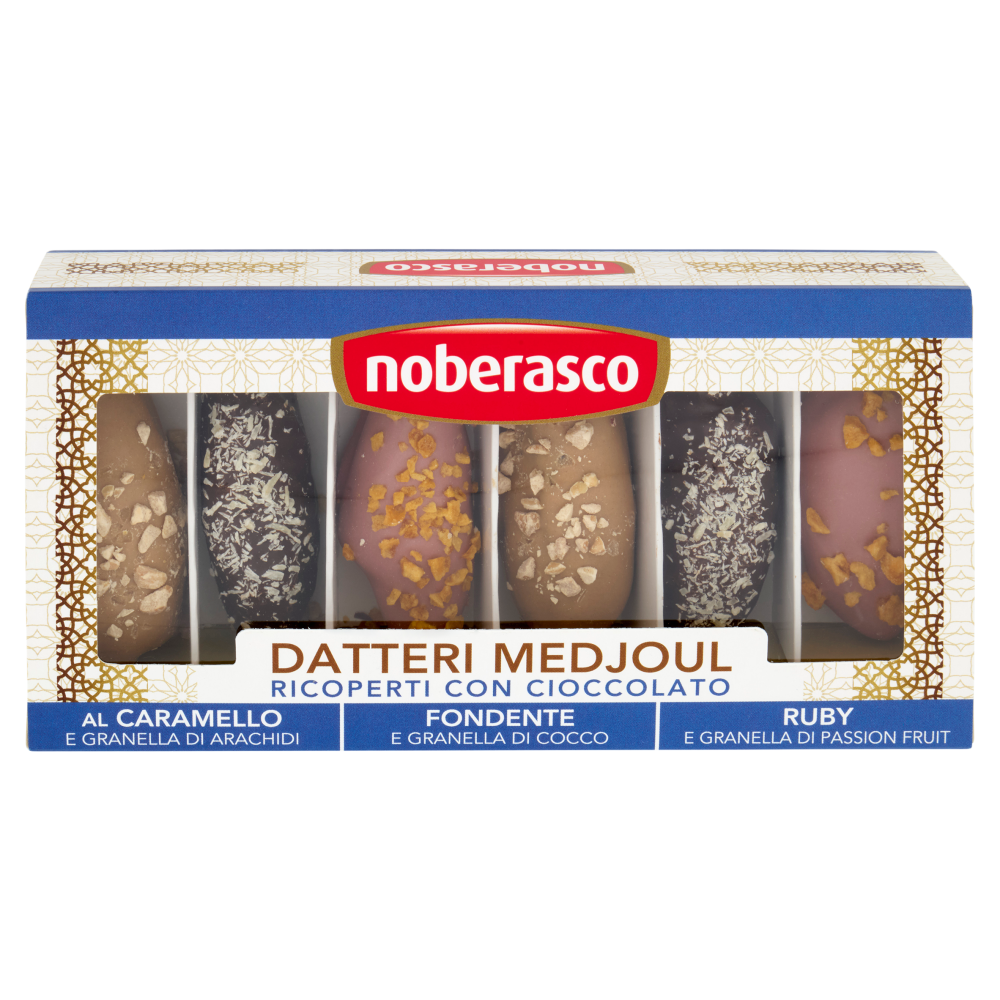 noberasco Datteri Medjoul Ricoperti di Cioccolato al Caramello, Fondente, Ruby 150 g