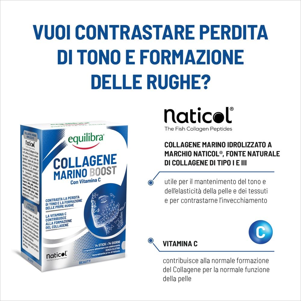 Equilibra Collagene Marino Boost con Vitamina C 14 Stick monodose 140 g