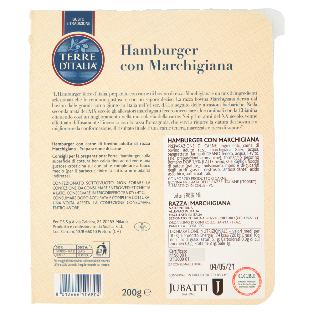 Terre d'Italia Hamburger con Marchigiana 200 g