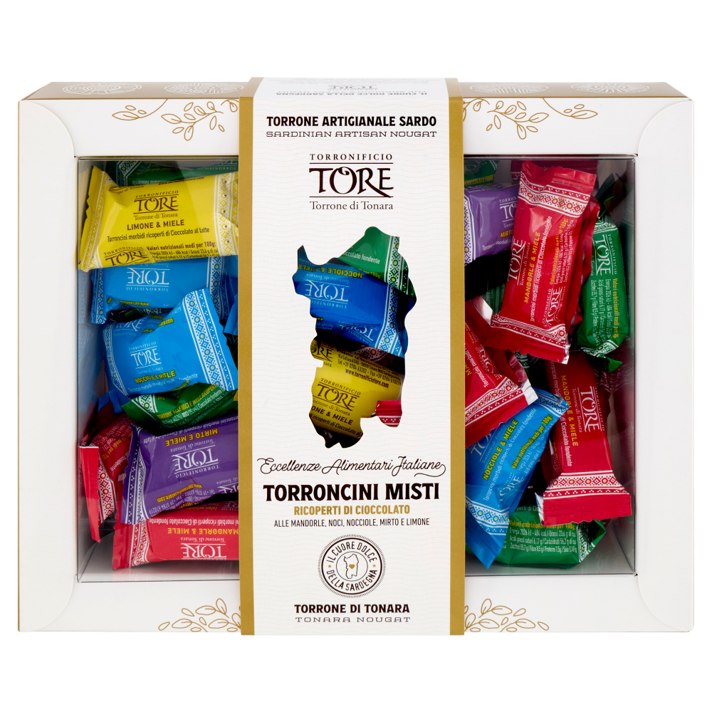 Torronificio Tore Torroncini Misti Ricoperti alle Mandorle, Noci, Nocciole, Mirto e Limone 300 g