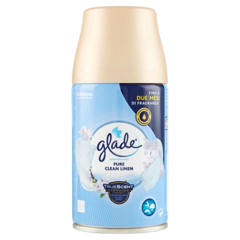 Glade Automatic Spray Ricarica, Profumatore per Ambienti, Fragranza Pure Clean Linen 269ml